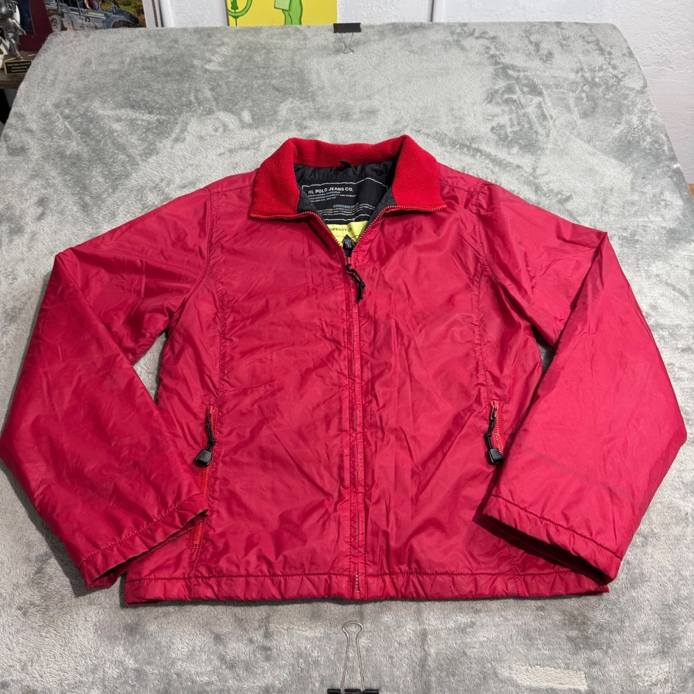 VTG 90s RL Polo Jeans Co Ralph Lauren Red Nylon Fleece Lined Jacket Womens Small